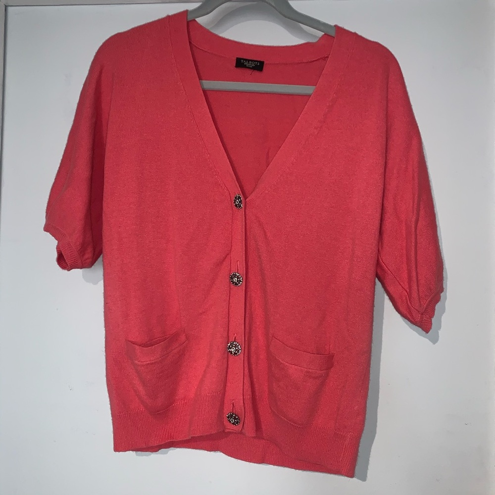 Talbots Salmon/Pink Bling Buttoned Cardigan